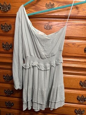 Altar'd State One-Shoulder Ruffle Waist Dress in Sage Green